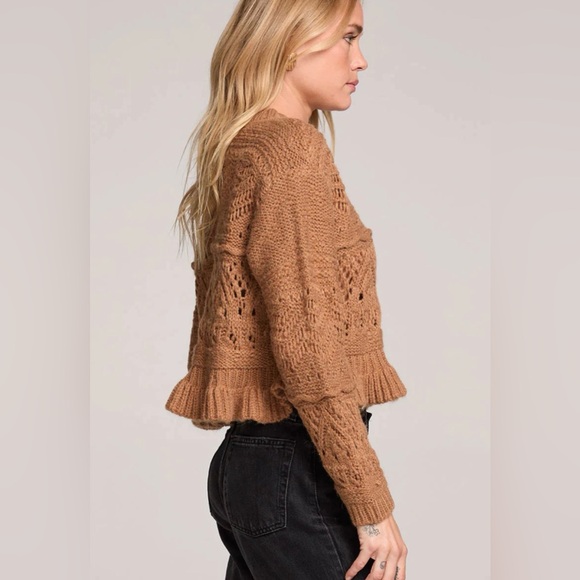 SALTWATER LUXE New! Coco Sweater Cropped Ruffle Pullover Brown Size Small NWT - Picture 4 of 12